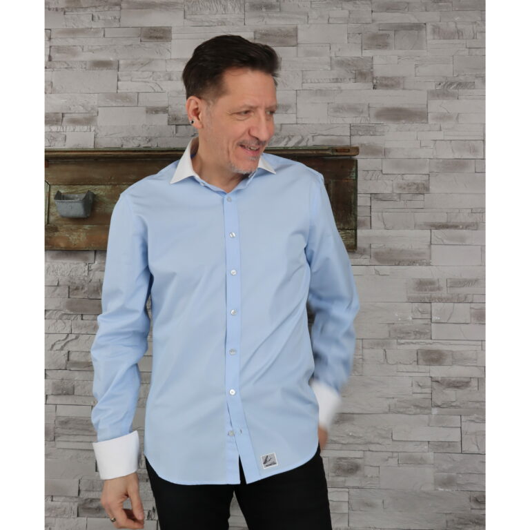 Pack Shirt Man Light Blue  + Collar & Cuffs Neapolitan removable White
